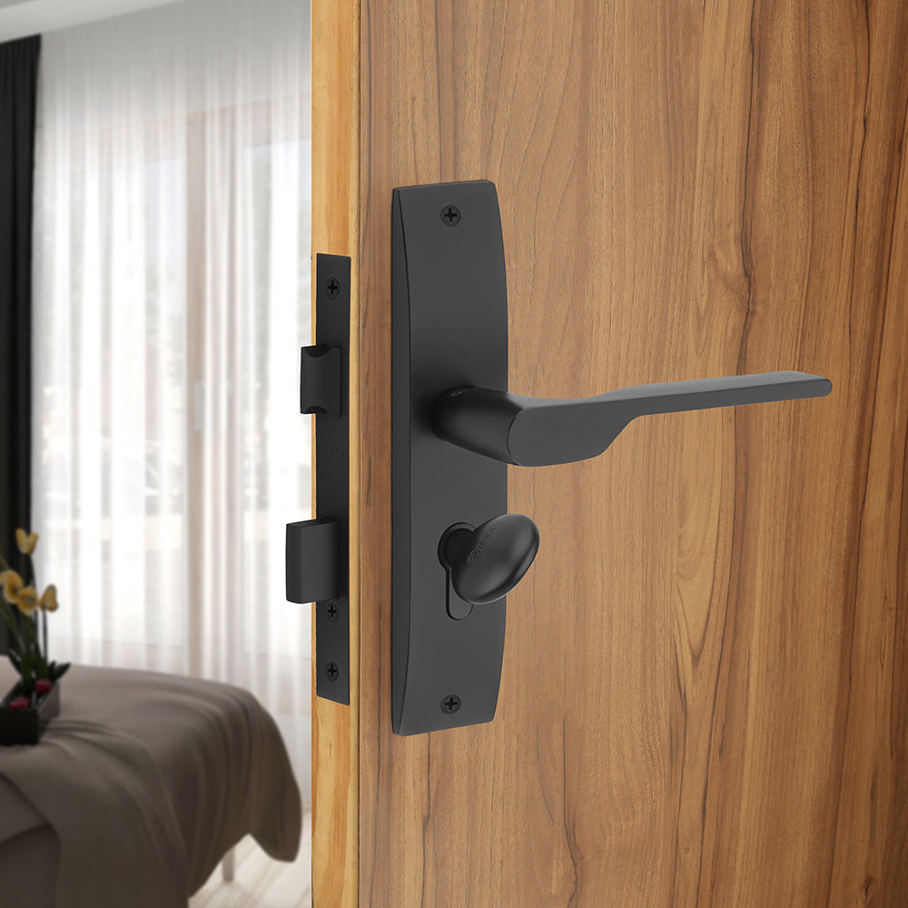 IPSA Orange Iris Handle Series on 8" Plate CYS Lockset with 60mm Coin and Knob - Black Finish